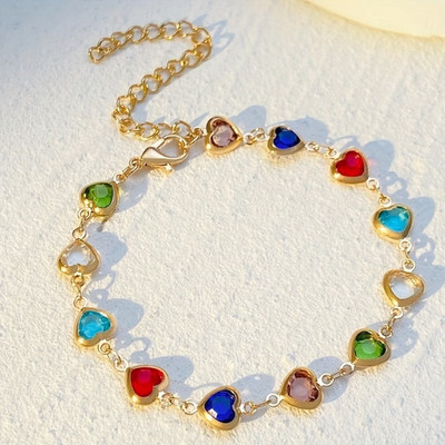 Pulsera de corazones dorada y mix de colores para mujer, regalo, amor, brazalete