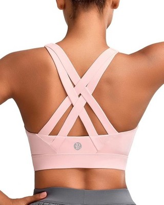 RUNNING GIRL Sports Bra  Pink Criss-Cross Back Padded Strappy LARGE