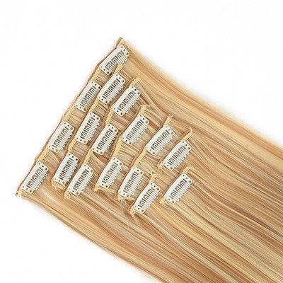 8 Stück Synthetik Clip In Haarverlängerungen 60 cm lang gerade für natürlichen Look