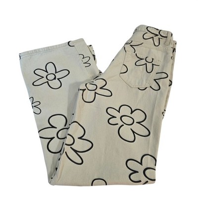 Bailey Rose Cream Black Floral Daisy Print High Waist Straight Leg Jeans M 31 Ln