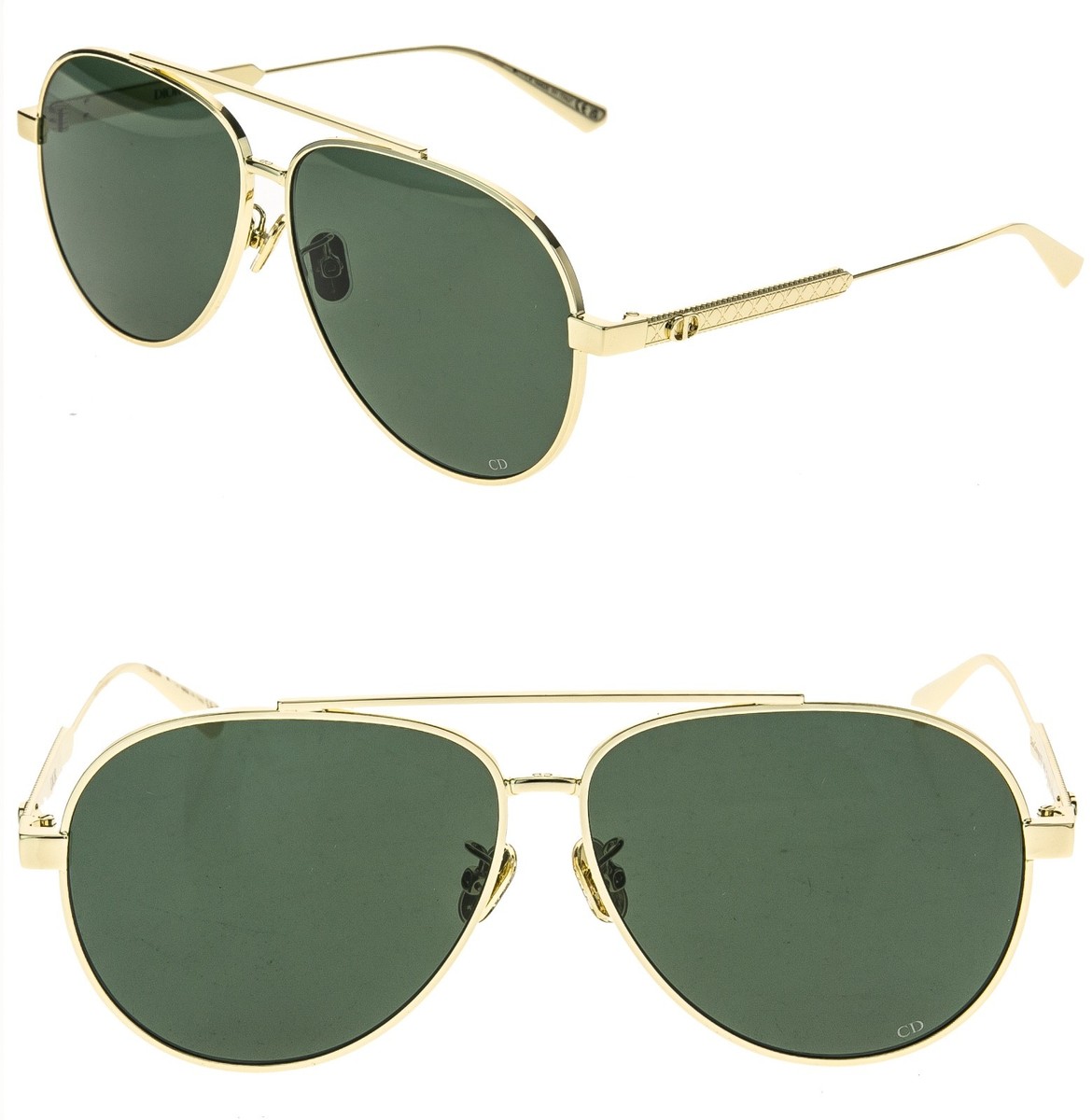 CHRISTIAN DIOR Gold Green Cannage Paris A1U Pilot Sunglass
