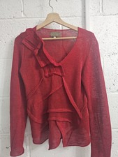  Zuza Bart roter Leinen-Strickpullover Pullover mit V-Ausschnitt Größe Small UK 8 sehr guter Zustand!