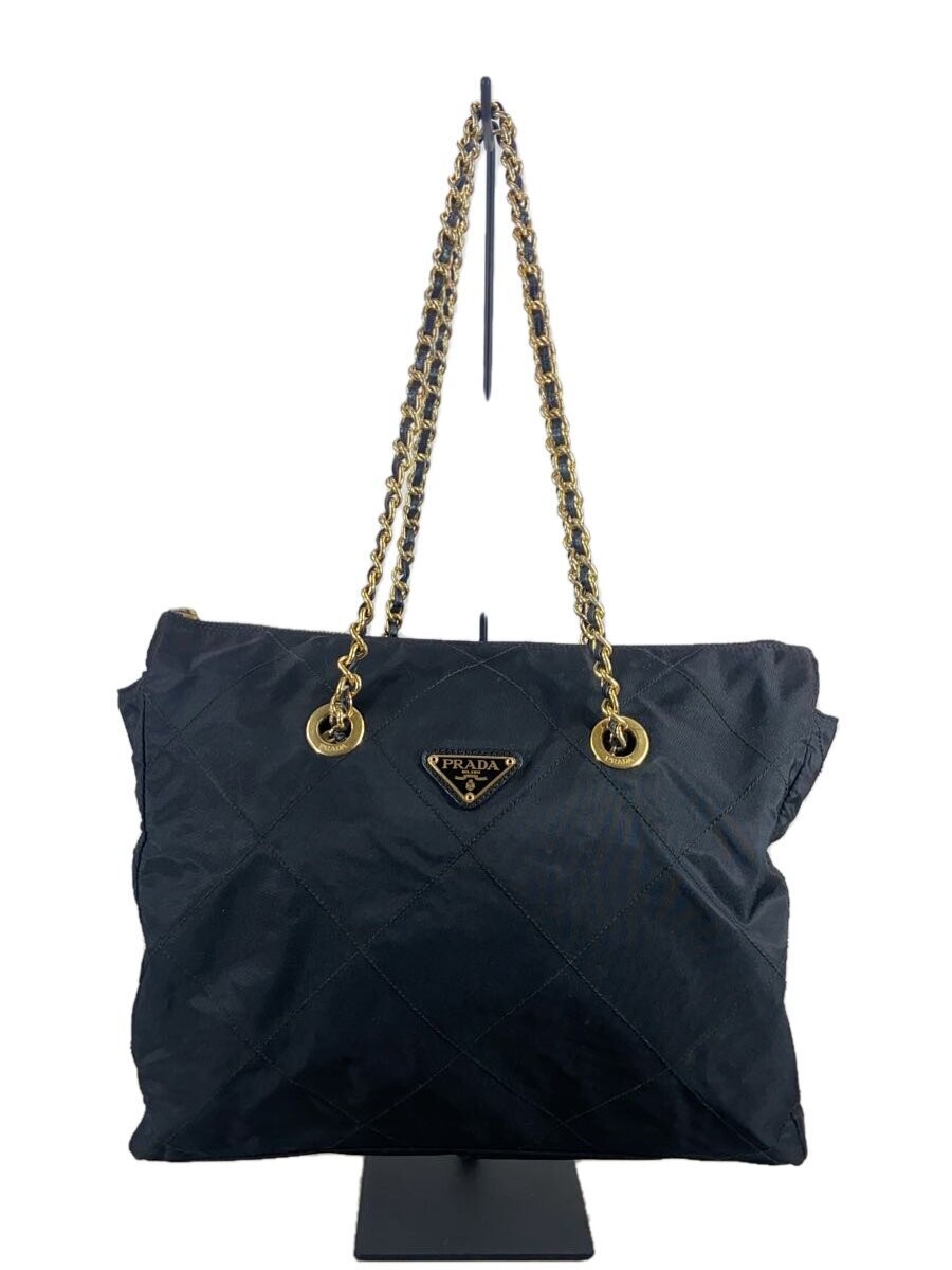 PRADA Gold Chain Tessuto Quilted Tote Bag Nylon BLK From Japan