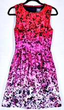 Vince Camuto Fit & Flare Pleated Floral Ombre Pink to Red Sleeveless Dress Sz 4