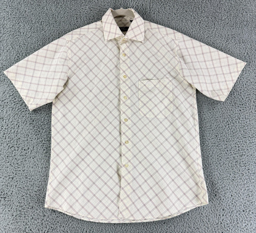 Armani Collezioni, Vintage Giorgio Armani Le Collezioni Mens Large Ivory Plaid Button Up Shirt SS