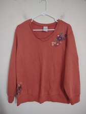 VTG Blair Floral Sweatshirt Rust Orange Large Fall Autumn Cozy Warm Cottage Boho