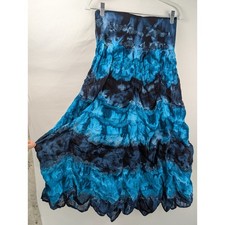 Vintage Y2K Tie Dye 100 Cotton Tiered Maxi Skirt Size S Blue Fairy Grunge Boho