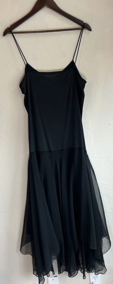 Vintage 90s Lillie Rubin Black Asymmetrical Maxi Slip Dress 14 Goth Grunge Union - Image 4 of 4
