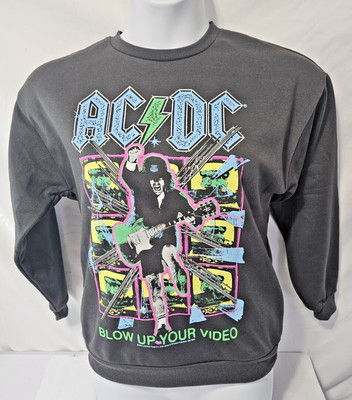 AC DC Sweatshirt Dark Grey Band Logo Crew Neck Fleece Pullover Women's ...