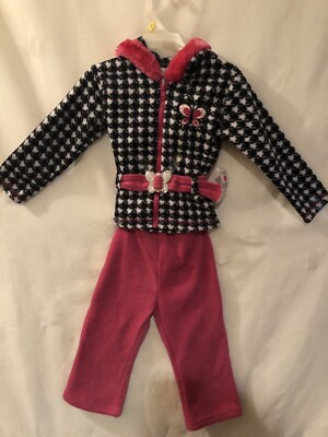 KIDGET GIRLS 2 PIECE BLACK/WHITE JACKET HOOD SOLID PINK PANTS SIZE 24M