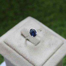 Blue Sapphire Sterling Silver Gemstone Ring Engagement  Promise Ring For Women
