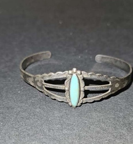 Cuff Bracelet TURQUOISE STERLING Silver Fred Harvey Era Bell Trading Post - Picture 3 of 9