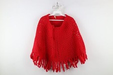 Vtg 60s 70s Streetwear Womens OSFA Hand Made Crochet Fringed Poncho Sweater USA
