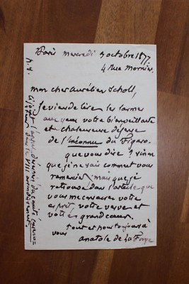   L.A.S. Anatole aus LA FORGE an Aurélien SCHOLL - er las unter Tränen den Figaro