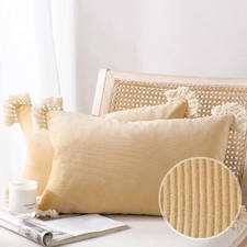 Soft Corduroy Velvet Throw Pillow Covers ,2 Pack 12''x20'' Wheat