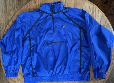 VTG 80s 90s JCPenny USA Olympics Windbreaker Adult XL Black & Blue Pouch Pocket