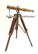 Pirate Spyglass Nautical Scope Brass Telescope With Wooden Tripod Decor Gift