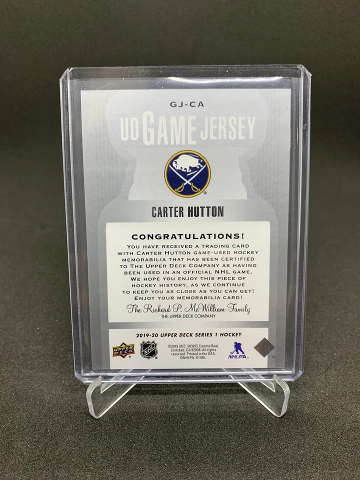 2019-20 UPPER DECK SERIES 1 UD GAME JERSEY CARTER HUTTON - Image 2 of 2