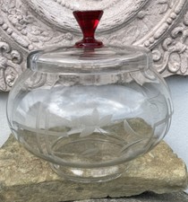 Bowle Glas Topf Rot antik geschliffen Punsch Schale mit Deckel edel selten schön