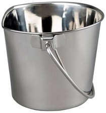 6QT Heavy Duty Stainless Steel Flat Side Bucket Pet Food Water Pail