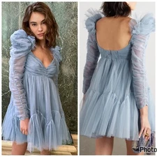 Zimmermann Tulle Ruched Mini Dress Blue Size 6
