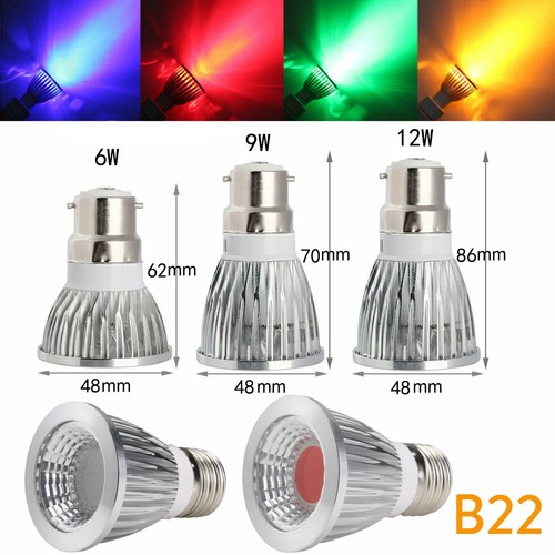 GU10 E27 GU5.3 LED Spotlight COB Bulb Dimmable 6W 9W 12W Red Blue Yellow Lamps - Picture 13 of 18