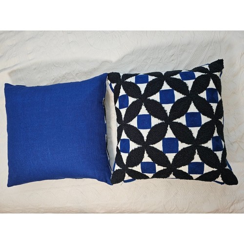 Set 2 Crate & Barrel Throw Pillows Geometric Abstract Embroidered Textured Blue - Picture 5 of 17