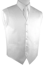 MEN'S WHITE SATIN FORMAL TUXEDO VEST, TIE & HANKIE SET WEDDING PROM
