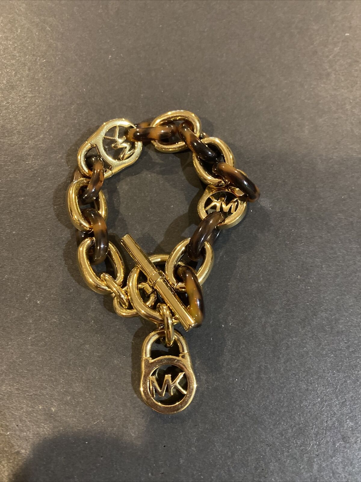 Michael Kors MK Heritage Gold Tone Tortoise Shell Plastic Link Bracelet  Toggle