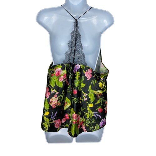 Camicia Victoria’s Secret donna XL pizzo racerback top sonno raso fiori nero - Foto 5 di 7