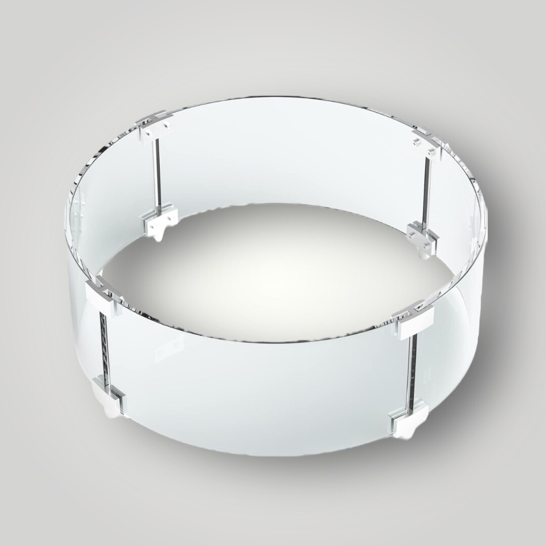 GRISUN Round Fire Pit Wind Guard Tempered Glass and Aluminum 23 x 23 x 6 Inch