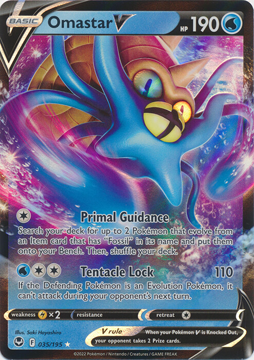 Omastar V - 035/195 Ultra Rare Silver Tempest NM Pokemon TCG