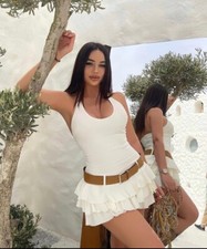 Zara Short Belted Dress With Ruffles Oyster White XS S M L XL XXL 8342/309 New