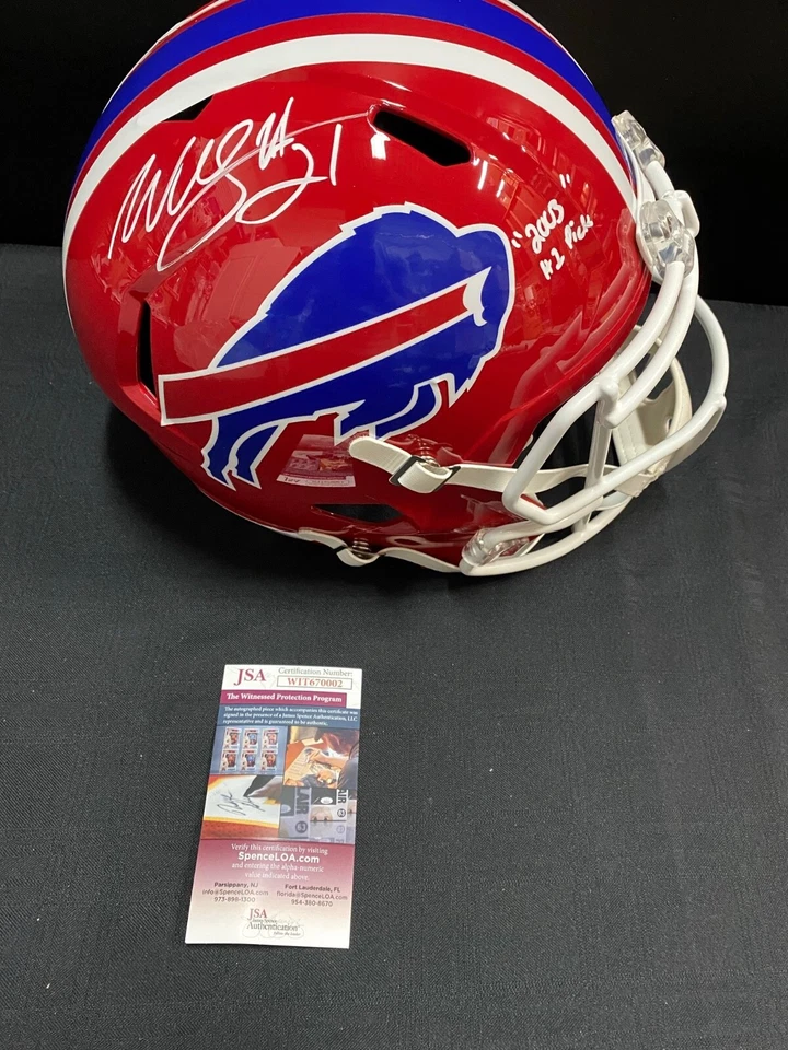 CASCO RETRO WILLIS MCGAHEE BUFFALO BILLS FIRMADO TAMAÑO COMPLETO CERTIFICADO DE AUTENTICIDAD JSA Testigo Foto 2 de 3