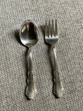 Reed & Barton VINTAGE Dresden Rose 4 3/8 inch Baby Spoon & 4.5 inch Baby Fork