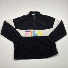 FILA Sweater Women  s 2XL Black 1/4 Zip Fleece Pullover Outdoor Spell Out Graphic