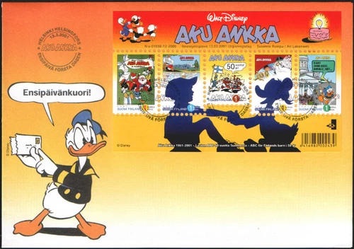 Finland FDC 2001, Disney, Donald Duck, Sheet Mint