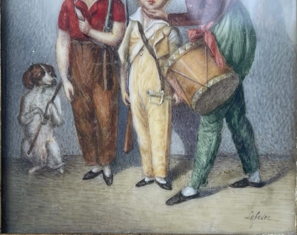 Tableau Peinture Cadre fin 19èm XIXè Lefèvre d'après Boilly Miniature Musiciens - Photo 4/4