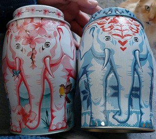 Set 2 Williamson Pink Blue Elephant Tea Floral Bird Spring Tin Caddy Container