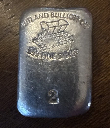 Rutland Bullion Co. 2 oz Hand Poured Silver Bar .999 Fine Silver