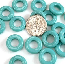 Large Hole Beads, 14mm, Turquoise w/Gloss Fin, Czech Bead, 10 Pc, w-102