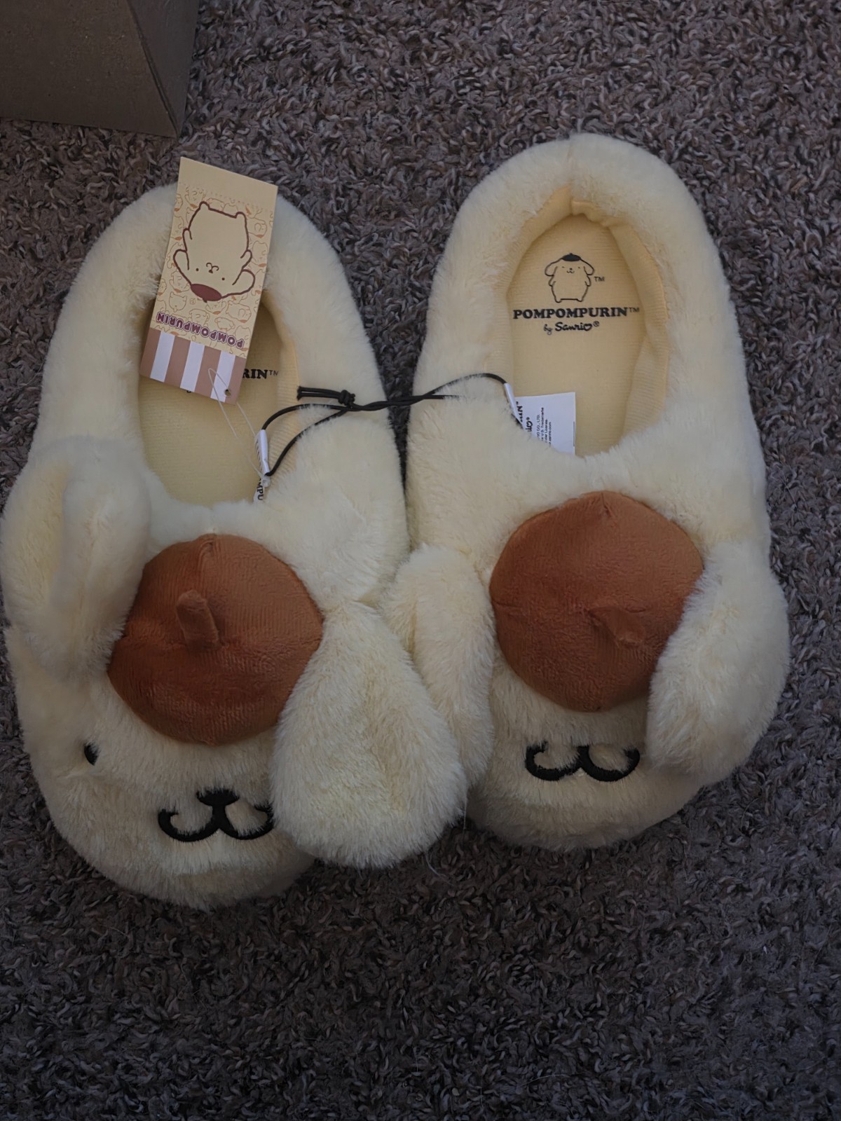 PANTOFOLA D’ORO Pantofole Pompompurin Sanrio peluche gialle taglia 9 10 nuove con etichette scarpe da interno carine accoglienti