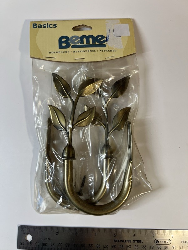  Beme Basics brand pair of bronze-finished metal curtain holdbacks