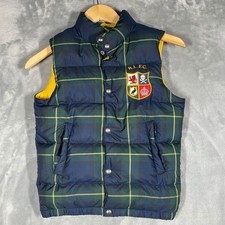 Polo Ralph Lauren Childrens Down Puffer Vest Size S 8 Plaid Logo RLFC Green Blue