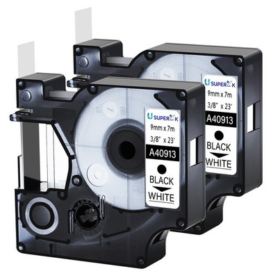 2PK Black on White label tape 3/8'' For Dymo D1 40913 LabelManager 210D 9mm*7m