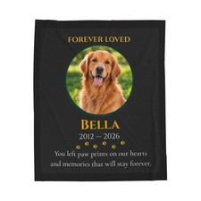 Personalized Pet Memorial Blanket   Custom Photo, Name  Dates   Forever Loved