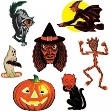 Vintage Halloween Classic Cutouts 7 Per Pack 9.5" to 16" Paper Decorations
