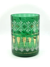 Rare Antique Handpainted Emerald Green Shaving Paper Vase Gold Paint 6.75”