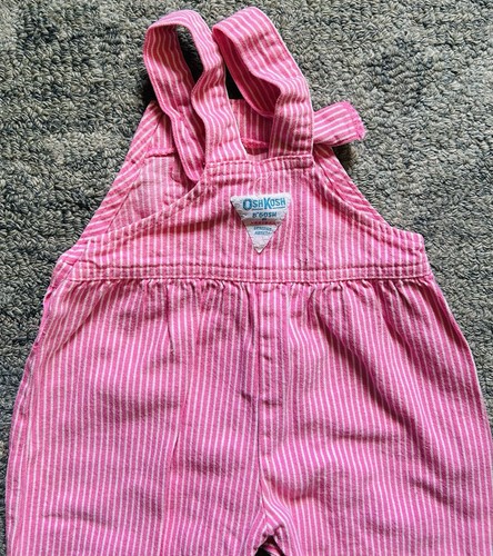 Vintage Kid’s OshKosh B'gosh Pink Striped Denim Bib Overalls - 6-9 Months - Picture 4 of 4