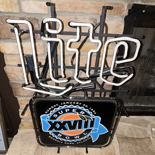 Vintage Miller Lite Neon Super Bowl XXVIII Atlanta Electric Beer Sign